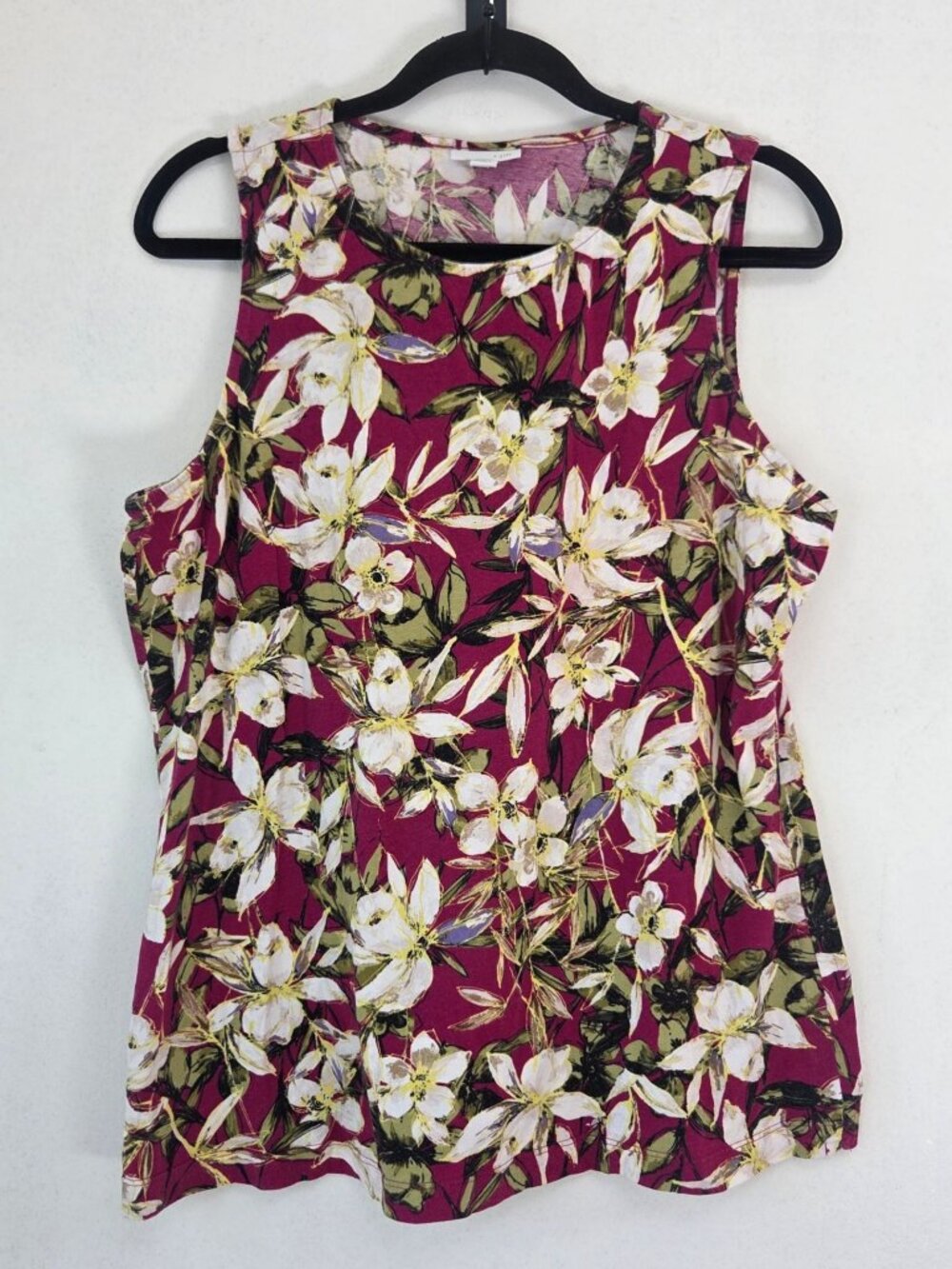 J. Jill Purple Floral Blouse Tank Top Comfy Stretch Casual Women's M
